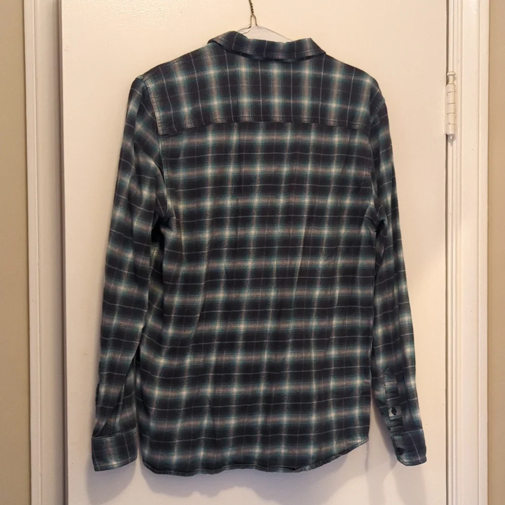 O'Neill men's flannel shirt. Teal, grey and baby blue plaid. Size L. - Picture 3 of 5